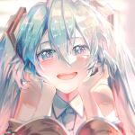  1girl bare_shoulders black_sleeves blue_eyes blue_hair blue_necktie blurry blurry_background collared_shirt commentary dated depth_of_field detached_sleeves hatsune_miku highres long_hair long_sleeves necktie saihate_(d3) shirt sleeveless sleeveless_shirt solo upper_body vocaloid white_shirt wide_sleeves 