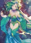  1girl aged_up breasts cape detached_sleeves earrings final_fantasy final_fantasy_iv foot_out_of_frame green_eyes green_hair green_leotard hair_ornament highres jewelry leotard long_hair looking_at_viewer miyama_(lacrima01) rydia_(ff4) smile solo thighhighs 