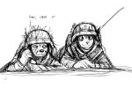  2023 anthro canid canine canis domestic_dog duo female fox hi_res hladilnik mammal military_helmet monochrome on_ground peggy_patterson samantha_thott sketch soldier solo warrior 