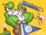  &lt;3 anal anal_penetration anthro balls biped duo english_text erection genitals green_body hi_res male mario_bros nintendo non-mammal_balls object_in_ass penetration penis simple_background text white_body yellow_background yoshi zi_ran 