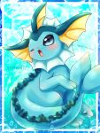  ambiguous_gender blush bubble eeveelution generation_1_pokemon hi_res looking_at_viewer nintendo one_eye_closed pokemon pokemon_(species) shiimi_kro sitting solo text vaporeon wink winking_at_viewer 