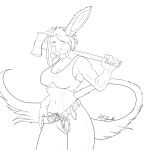  abs anthro belt bra breasts calm clothing deerwalker fangs felid feline female hi_res hybrid kittensnark lagomorph line_art long_tail lumberjack mammal muscular muscular_anthro muscular_female sabertooth_(anatomy) serene solo solo_focus sports_bra tail teeth underwear unzipped unzipped_pants zipper 