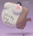  air_inflation anthro belly big_belly big_breasts black_hair body_writing breasts brown_body brown_fur dialogue english_text female fur hair hi_res huge_breasts hyper hyper_belly hypnosis inflated_belly inflated_breasts inflation intelligence_loss light lighting memory_loss mind_control navel nipples purple_background purple_eyes rope shaded simple_background solo spiral_eyes taranima text 