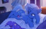  bed blue_body cutie_mark equid equine female feral friendship_is_magic furniture hasbro horn larger_female ls_skylight mammal micro my_little_pony pillow size_difference smaller_female starlight_glimmer_(mlp) trixie_(mlp) unicorn 
