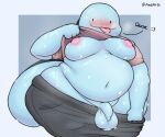  2023 4_fingers 6:5 anthro areola axoarts balls belly big_belly biped blush bodily_fluids bottomwear bottomwear_pull buddy_(axoarts) clothed clothing clothing_lift clothing_pull digital_media_(artwork) fingers flaccid generation_2_pokemon genitals inverted_nipples male moobs navel nintendo nipples overweight overweight_anthro overweight_male pants pants_pull penis pokemon pokemon_(species) quagsire shirt shirt_lift shirt_pull simple_background smile solo sweat sweatdrop thick_thighs tongue tongue_out topwear topwear_pull wide_hips 