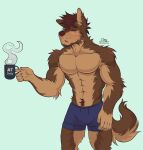  abs absurd_res anthro bottomwear canid canine canis clothed clothing fur gabu_(awoogabu) hair hi_res huskyzinhu male mammal muscular muscular_anthro muscular_male red_wolf shirtless simple_background solo wolf 