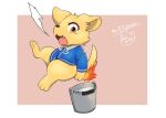  anthro bodily_fluids bucket bucket_of_water burning butt_on_fire canid canine canis container domestic_dog fire fur hand_on_butt male mammal open_mouth pain solo sword_(fifybear) tears tooboe_huusuke water yellow_body yellow_fur 