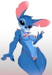  absurd_res alien anthro big_ears big_eyes bikini black_eyes blue_body blue_fur breasts claws clothed clothing crossgender disney experiment_(disambiguation) female fur hi_res lilo_and_stitch mtf_crossgender notched_ear partially_clothed smile solo stitch_(lilo_and_stitch) swimwear weelzelu wide_hips 