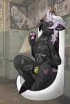  &lt;3 &lt;3_eyes anthro body_writing clothing deer duo freckles genitals hair hi_res hooves horn lock_bulge lock_symbol male male/male mammal nude pawpads paws penis rubber rubber_clothing rubber_suit scut_tail short_tail solo tail visor waffles_latte 
