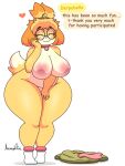  &lt;3 2023 5_fingers absurd_res animal_crossing anthro areola artist_name big_breasts blush blush_lines breasts canid canine canis clothing collar derpybelle dialogue dipstick_tail discarded_clothing domestic_dog english_text eyes_closed eyewear female fingers footwear glasses hi_res isabelle_(animal_crossing) jhenightfox mammal markings mostly_nude nintendo nipples shih_tzu simple_background smile socks solo tail tail_markings text thick_thighs toy_dog white_background white_clothing white_footwear white_socks wide_hips 
