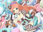  1girl asymmetrical_legwear blueberry bow breasts cake cake_slice chocolate chocolate_cake chocolate_doughnut cleavage cookie dessert doughnut dress food fruit fruit_tart hair_ornament hair_scrunchie hat heart heart_pillow high_heels holding holding_cake holding_food long_hair macaron medium_breasts mini_hat mini_top_hat official_art orange_hair pastry pillow ranmaru_(senran_kagura) scrunchie senran_kagura senran_kagura_new_link senran_kagura_new_wave solo strawberry strawberry_shortcake striped striped_thighhighs stuffed_animal stuffed_toy sweets tart_(food) teddy_bear thighhighs top_hat two-tone_bow whipped_cream yaegashi_nan 