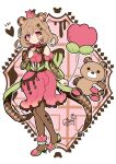  1girl animal_balloon animal_ears balloon bear_ears brown_hair brown_thighhighs elina_(e2n04n) flower_balloon frills hair_ornament original shoe_flower short_hair solo thighhighs 