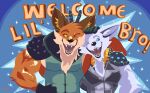 anthro barazoku canid canine canis clothing duo embrace epic_games fangs fennix_(fortnite) fortnite fox happy male male/male mammal pinumontbalou smile spikes teeth volpez_(fortnite) 