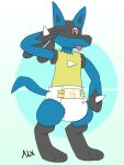  absurd_res ajaaaax anthro blep diaper generation_4_pokemon hi_res lucario male nintendo padded pokemon pokemon_(species) solo tongue tongue_out 