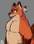  anthro barazoku canid canine clothed clothing disney fox hi_res male mammal muscular nick_wilde solo tangerine_(artist) topless zootopia 