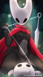  absurd_res anthro arthropod asekeu black_body blush breasts cape clothing digital_media_(artwork) duo female genitals hi_res hollow_eyes hollow_knight hornet_(hollow_knight) insect male male/female male/male nipples nude pinned_to_floor pussy sekeu simple_background solo team_cherry the_knight_(hollow_knight) torn_clothing 