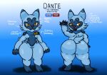  2022 anthro arrow_sign big_butt blue_background blue_body blue_ears blue_fur blue_tail butt claws dante_(nekoni) digital_media_(artwork) english_text fan_character fangs featureless_crotch floragato fur generation_9_pokemon hi_res looking_at_viewer looking_back male multicolored_body multicolored_ears multicolored_fur nekoni nintendo orange_eyes pink_nose pokemon pokemon_(species) sharp_teeth short_tail simple_background solo standing tail teapot_(body_type) teeth text thick_thighs tongue two_tone_body two_tone_ears two_tone_fur 