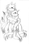  akino-kamihara anthro blush convenient_censorship duo embrace generation_1_pokemon gintsuki_higari_(akino-kamihara) hug hugging_from_behind kubiko_komachi_(akino-kamihara) male male/male monochrome muscular muscular_male ninetales nintendo nude pokemon pokemon_(species) signature simple_background sketch teenager young 