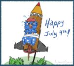  4th_of_july blue_body blue_fur english_text feces feral fireworks fluffy_pony fur grass hair hi_res imminent_death infraredturbine male plant pooping red_hair rocket simple_background solo text white_background 