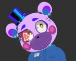  3d_(artwork) anthro bear bust_portrait clothing corrupted digital_media_(artwork) five_nights_at_freddy&#039;s five_nights_at_freddy&#039;s:_security_breach five_nights_at_freddy&#039;s:_security_breach_ruin hat headgear headwear helpi_(fnaf) looking_at_side lukaszborges male mammal on_model pattern_background portrait rendered scottgames simple_background solo steel_wool_studios yellow_eyes 