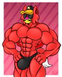 abs anthro baseball_cap blingo_the_fox bulge canid canine clothing collectollider eyewear facial_hair fox hat headgear headwear male mammal moshi_monsters moshling muscular muscular_anthro muscular_male mustache pecs solo sunglasses tail 