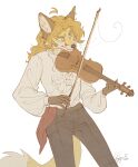  2023 5_fingers absurd_res anthro blue_eyes bowed_string_instrument canid canine edgar_vladilisitsa fingers fox fur hair hi_res male mammal musical_instrument playing_music signature simple_background solo string_instrument tatujapa violin violin_bow white_background 