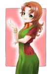  1girl atu_(fuji_atu66) brown_hair closed_mouth curly_hair dragon_quest dragon_quest_vii dress green_eyes head_scarf hood jewelry long_hair looking_at_viewer maribel_(dq7) solo 