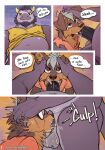  &lt;3 &lt;3_eyes absurd_res anthro balls bodily_fluids brown_body brown_fur canid canine canis comic cum cum_in_mouth cum_inside dante_(newwaffleguy) domestic_dog duo english_text fish fur genital_fluids genitals grey_body grey_fur hi_res hinar_miler holding_head male male/male mammal marine oral oral_penetration penetration penis sex shark text 