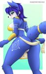  2023 absurd_res anthro artist_name blue_body blue_fur breasts butt canid canine diamondstorm digital_media_(artwork) female fox fur hi_res krystal mammal nintendo solo star_fox teeth thick_thighs wide_hips year 