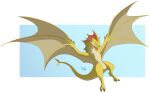  absurd_res adine_(angels_with_scaly_wings) angels_with_scaly_wings anthro claws dragon female flat_chested flying frill_(anatomy) hi_res scales scalie simple_background solo wyvern yellow_body yellow_scales youmadsin 