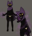  bastardcat3 breasts bright_eyes butt cloak clothing female hi_res hood hood_up magic_user meme multiple_drawings nipples paws purple_magic shadow_wizard_money_gang solo thong torn_clothing underwear 