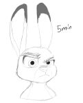  anthro disney ears_up eyebrows female headshot_portrait judy_hopps looking_at_viewer portrait raised_eyebrow simple_background sketch solo spoof_(artist) white_background zootopia 