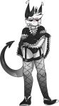  anthro apollo_caelum black_sclera blush bulge clothed clothing crossdressing demon fishnet fishnet_legwear gieeg girly horn legwear maid_uniform male regularex solo spade_tail stockings tail uniform 