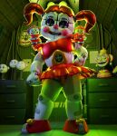  animatronic bottomwear circus_baby_(fnaf) clothing clown crown doll female five_nights_at_freddy&#039;s footwear green_eyes hair headgear humanoid looking_at_viewer m0nk3y machine metallic_body panties pattern_bottomwear pattern_clothing pattern_panties pattern_underwear plush_circus_baby_(fnaf) plushie red_clothing red_footwear red_hair red_shoes robot scottgames shoes skirt solo striped_bottomwear striped_clothing striped_panties striped_underwear stripes underwear white_body white_skin 