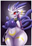  albasora_(artist) anthro bandai_namco big_breasts breasts clothed clothing curvy_female curvy_figure digimon digimon_(species) female fingerless_gloves genitals gloves handwear hi_res lagomorph lekismon leporid mammal mask mostly_nude neckwear partially_clothed pussy rabbit red_eyes solo thick_thighs voluptuous wide_hips 