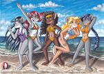  acrylic_painting_(artwork) ball balloon barefoot beach beach_ball bikini blonde_hair blue_bikini blue_clothing blue_eyes blue_hair blue_sky blue_swimwear braided_hair brown_body brown_fur brown_hair clothing cloud colette_(thea_sisters) detailed_background feet female fur geronimo_stilton_(series) green_eyes grey_body grey_fur group hair hi_res inflatable landscape_background leptitsuisse1912_(lepetithelvete) mammal mouse mouse_tail murid murine nicky_(thea_sisters) one-piece_swimsuit orange_bikini orange_clothing orange_swimwear painting_(artwork) pamela_(thea_sisters) paulina_(thea_sisters) pigtails purple_clothing purple_eyes purple_swimwear rat red_hair rodent scape sea seaside sky swimwear tan_body tan_fur thea_sisters thea_stilton_(series) traditional_media_(artwork) violet_(thea_sisters) water white_body white_fur yellow_bikini yellow_clothing yellow_swimwear 