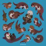  animal animal_focus artist_name black_eyes blue_background closed_mouth commentary english_commentary no_humans open_mouth original otter pawpads pikaole simple_background smile solid_circle_eyes swimming watermark 
