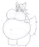  animal_humanoid belly belly_inflation big_belly big_breasts blush blush_lines breasts canid canid_humanoid canine canine_humanoid clothing female fox_humanoid futon_(artist) hand_on_stomach huge_breasts huge_thighs humanoid hyper hyper_belly inflation mammal mammal_humanoid monochrome navel shirt simple_background solo standing tail thick_thighs topwear under_boob 