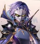  1boy armor blue_armor blue_cape blue_hair cape gold_trim highres kirby_(series) looking_at_viewer mask meta_knight mi_(mm) personification shoulder_armor solo upper_body wing_ears yellow_eyes 