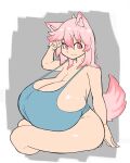  animal_humanoid big_breasts big_butt breasts butt canid canid_humanoid canine canine_humanoid cleavage clothed clothing dog_humanoid female hair hi_res huge_breasts huge_butt humanoid hyper hyper_breasts looking_aside mammal mammal_humanoid pink_eyes pink_hair sakanadaze side_boob sitting smile solo tail thick_thighs 