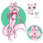  anthro anthrofied bell bell_collar bowl bra clothed clothing collar container domestic_cat felid feline felis female food fur green_eyes hair hasbro hi_res hindpaw inner_ear_fluff littlest_pet_shop lps_1788 mammal open_mouth open_smile panties paws pink_body pink_fur pink_hair pink_tail pupils slit_pupils smile solo sweetcoyote tail toeless_(marking) tuft underwear underwear_only whiskers 