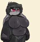  angry anthro big_breasts black_clothing black_hair bodysuit breasts clothing eyewear female fist floppy_ears fur glasses grey_body grey_fur hair huge_breasts lagomorph leporid lop_ears mammal overweight overweight_female pink_eyes pknicky pknicky_(pknicky) rabbit skinsuit solo thick_thighs tight_clothing x_pupils 