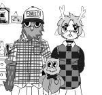  anthro athene_(bird) avian bird black_and_white burrowing_owl clothing deer deltarune female group hat headgear headwear humanoid male male/female mammal monochrome new_world_deer noelle_holiday owl owl_jolson reindeer simple_background trio true_owl undertale_(series) united_states_marine_corps unknown_artist 