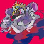  1boy commentary_request crown disembodied_limb gloves horns kirby&#039;s_return_to_dream_land kirby_(series) magolor male_focus master_crown ni_re no_humans purple_eyes red_background sketch white_gloves 