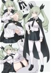  1boy 1girl anchovy_(girls_und_panzer) anzio_school_uniform black_cape black_footwear black_necktie black_panties black_ribbon blush breast_grab breasts cape closed_eyes clothed_female_nude_male clothes_pull collared_shirt drill_hair full_body girls_und_panzer grabbing green_hair groping hair_ribbon hetero highres long_hair medium_breasts multiple_views necktie no_shoes nude panties pantyhose pantyhose_pull pink_eyes prostration pulled_by_another ribbon school_uniform shirt shiseki_hirame skirt smile sweatdrop twin_drills twintails two-tone_background underwear white_pantyhose white_shirt 