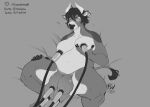  anthro big_breasts bodily_fluids bovid bovine breast_milking breasts cattle ear_piercing female greyscale horn lactating machine mammal milking_machine monochrome nando_wolf overweight overweight_anthro overweight_female piercing solo tail tail_tuft teats tuft udder_milking udders 