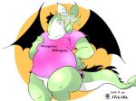  2023 absurd_res anthro belly blush clothing dragon eyewear glasses green_body hi_res kemono m2vcjtad5hsdvla male overweight overweight_male shirt solo topwear wings 