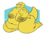  absurd_res alphys anthro big_breasts bodily_fluids breasts fanning fanning_self feet female hi_res huge_breasts overweight overweight_female scalie shy solo sweat undertale_(series) weavvevo 