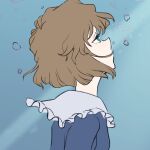  1girl air_bubble astrayin blue_shirt brown_hair bubble from_side haibara_ai looking_up meitantei_conan pale_skin pointy_nose profile shirt short_hair solo underwater 