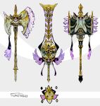  aegislash artist_name axe hammer highres no_humans one-eyed pokemon pokemon_(creature) purple_eyes solo sukepmonster sword weapon 